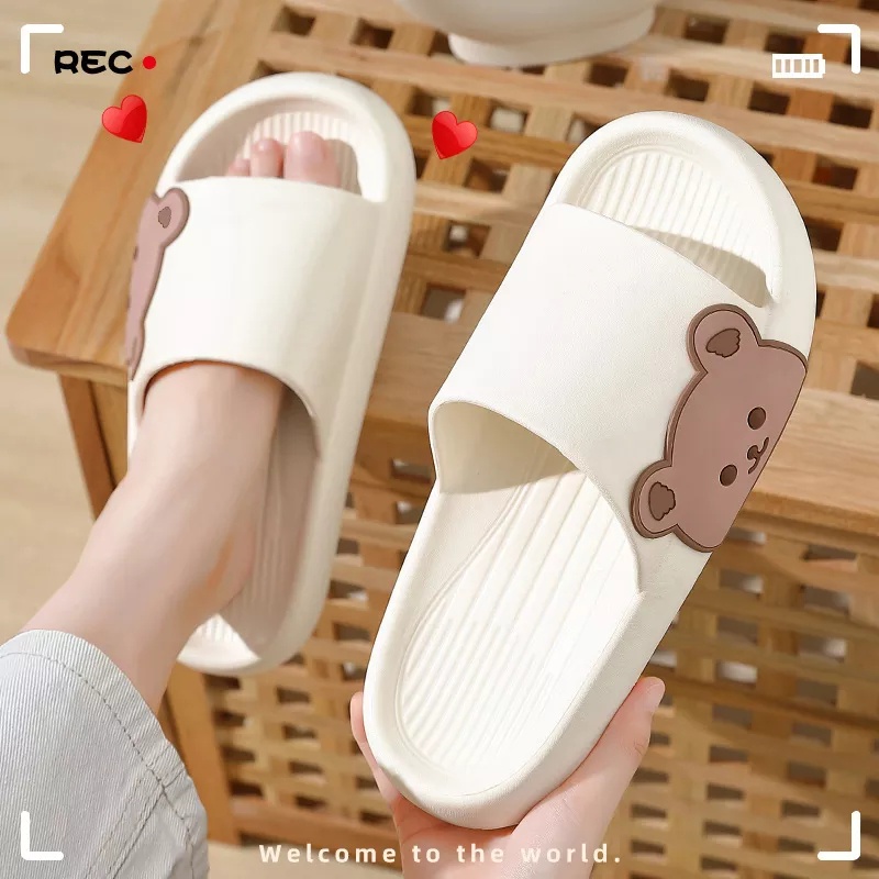 Sandal slip on Motif EF10 Bear Brown Tebal Empuk Cute Bear Slip Slop Sendal Wanita / PRIA ACC