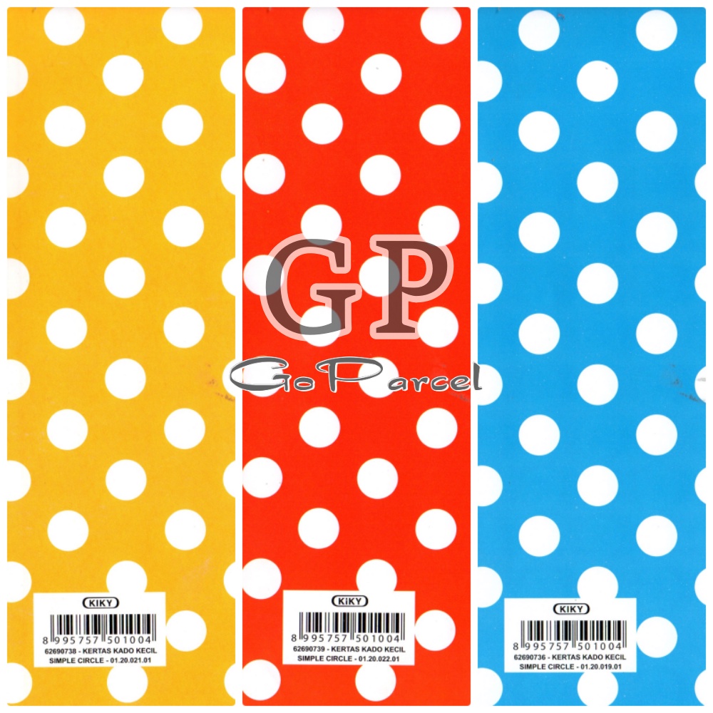 ( 5 Lembar ) KERTAS KADO POLKADOT COLORS KIKY - GIFT WRAPPING PAPER POLKADOTS RED ORANGE BLUE / MERAH BIRU MINI ONDE KECIL / VINTAGE CLASSIC COLORFULL