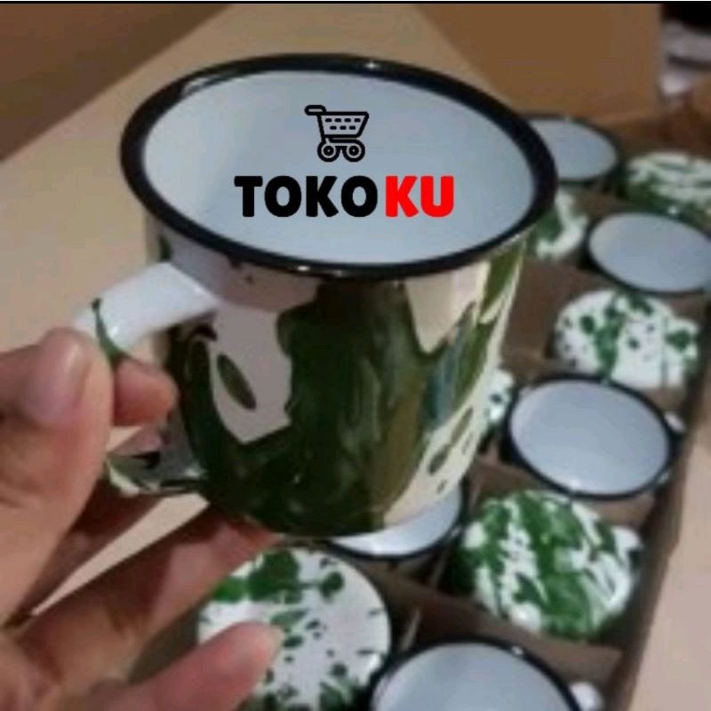 1 PCS CANGKIR ENAMEL LURIK 7 CM/CANGKIR SENG KALENG JADUL/BLIRIK BLURIK/GELAS SOUVERNIR *LURIK*