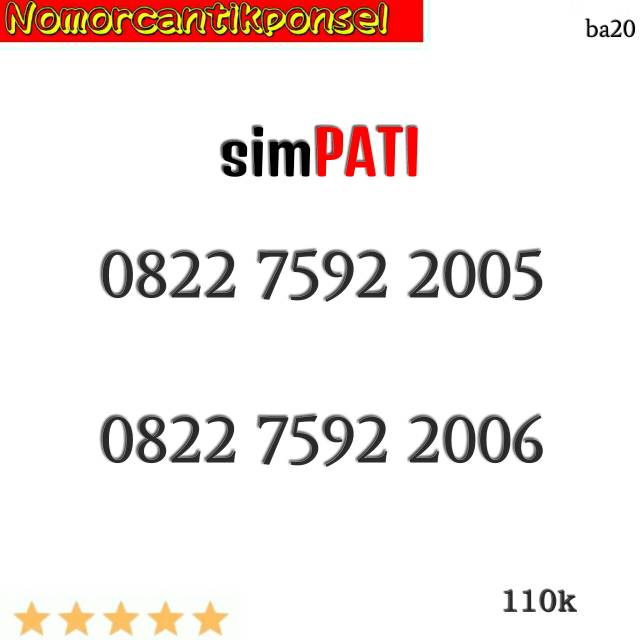 Nomor cantik simpati 0822 seri tahun 2005 2006 rapi #ba20