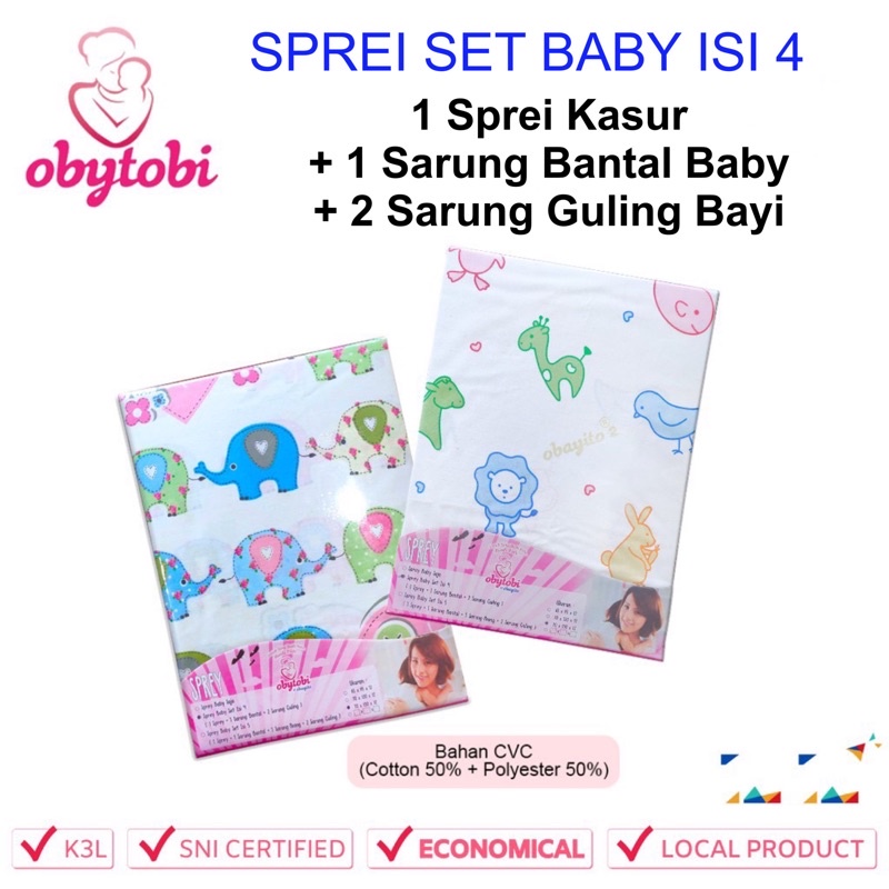 Obytobi by Obayito SPREY SET Baby uk 130x70x12 cm - Sprei + Sarung Bantal dan 2 Sarung Guling Bayi - SNI