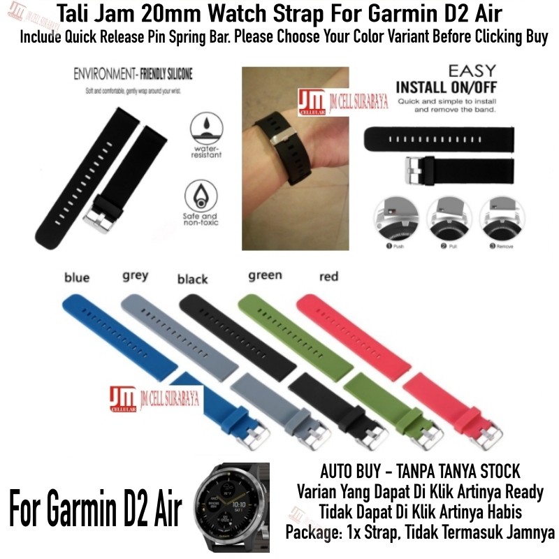 Tali Jam 20mm Watch Strap Garmin D2 Air - Polos Rubber Lembut Halus