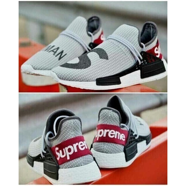 Sale Sepatu Sport Adidas NMD Human Race X Supreme/ Grey Putih Pria Gym Fitness Olahraga