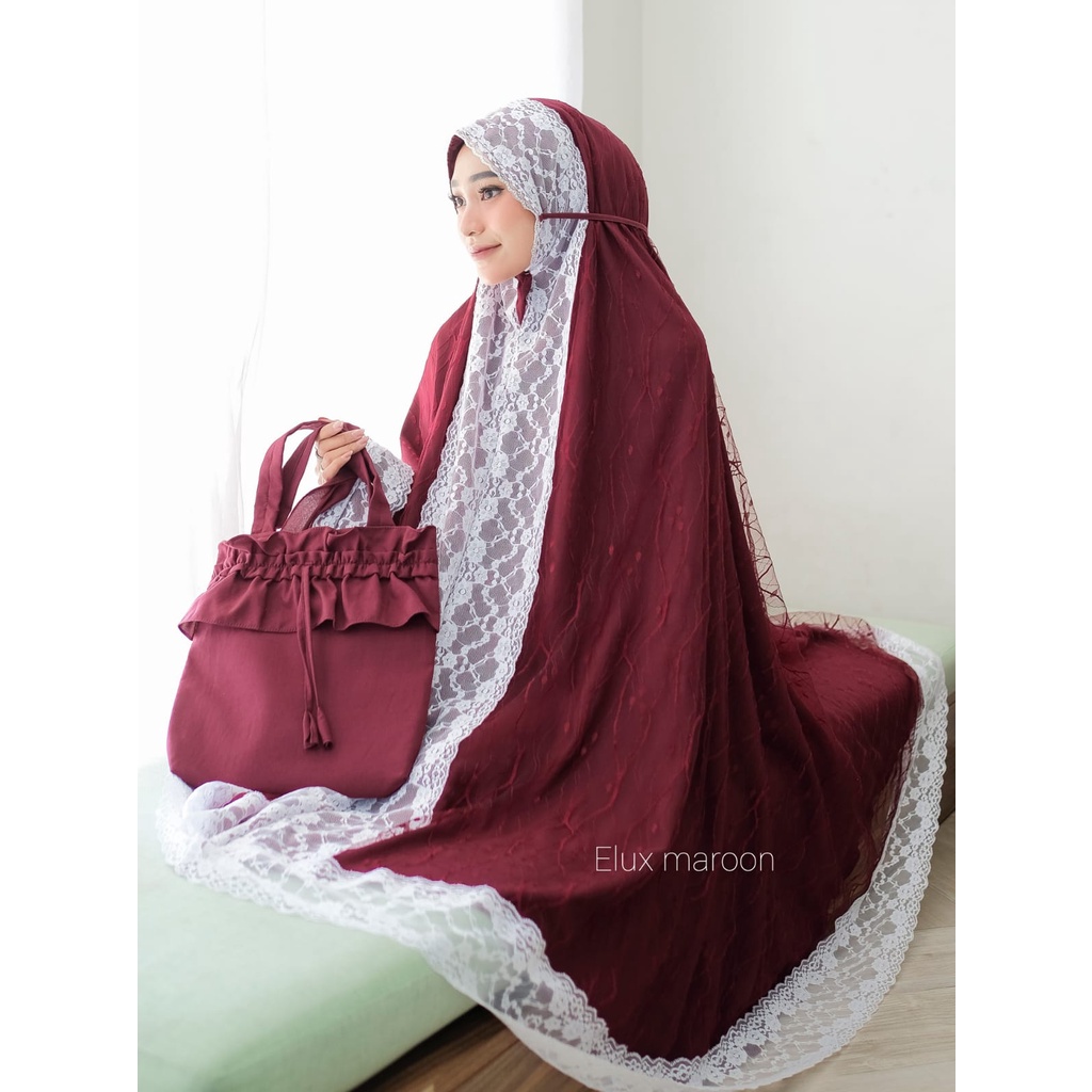 Mukena Eiffel Lux Dalanova Ori/Mukena Elux/Mukena Hantaran Seserahan/Mukena Free Tas/Mukena Tulle