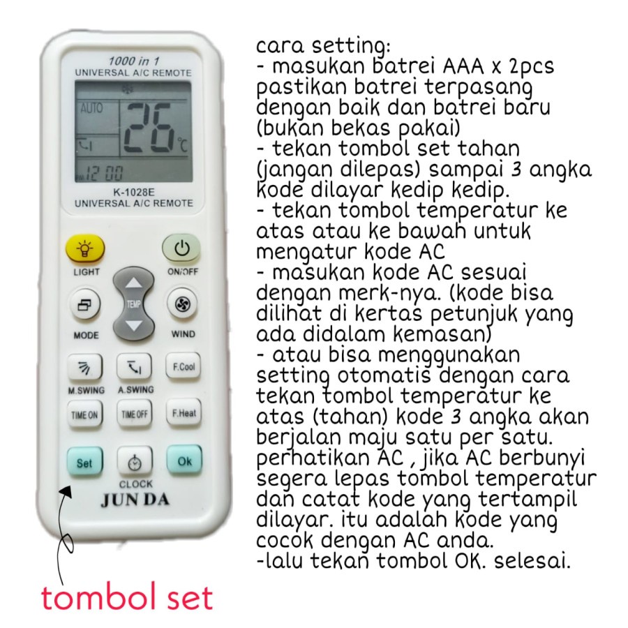 REMOTE AC MULTI / UNIVERSAL 1000 IN 1 JUN DA K-1028E KUALITAS BAGUS