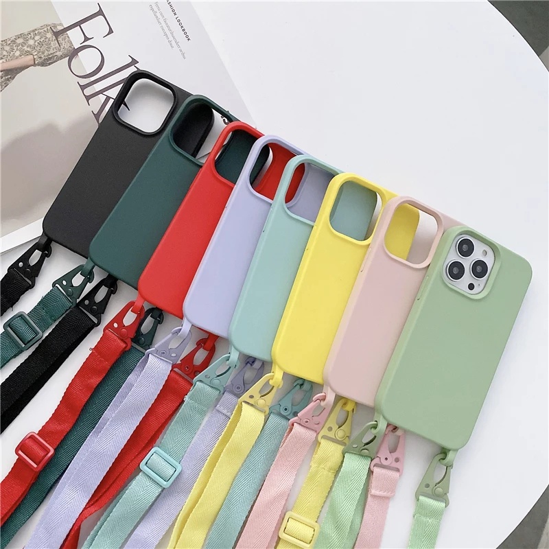 Soft Case Silikon Dengan Tali Lanyard Untuk Iphone 6 7 8 Plus 11 12 13 Pro Xs Max Xr XS