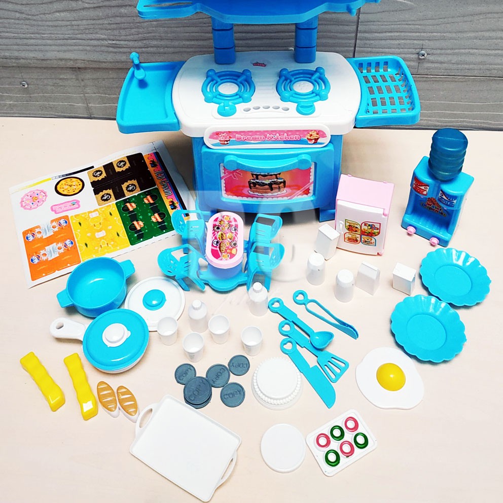 Happy Kitchen Set 105 Biru Frozen Cinderella Mainan Masak-masakan Peralatan Dapur Mini Berbie