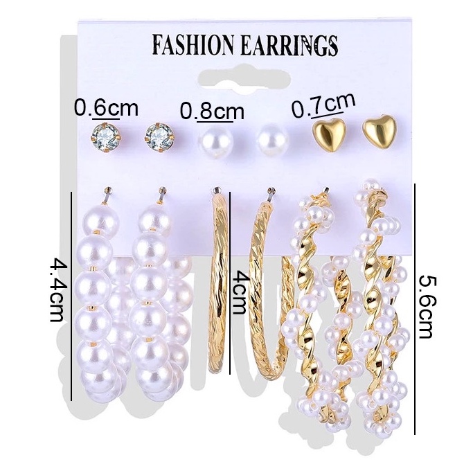 Anting Set Mutiara 6 Set Korea Anting Tusuk Hoop untuk Wanita Dalika