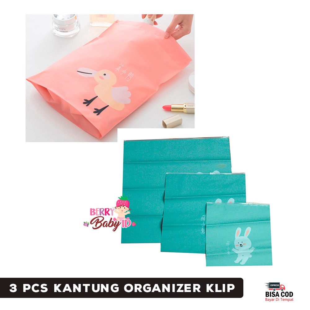 Berry Mart Paket 3 Pc Kantung Organizer Travel Bag Rabbit Lucu Zipper Clip Berry Mart