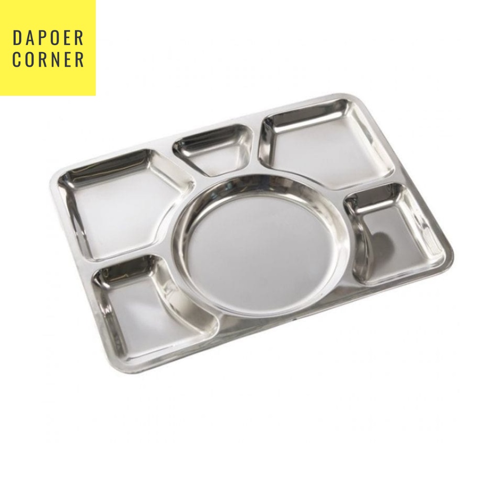 FOOD TRAY TEBAL / FOOD TRAY STAINLESS 6 SEKAT / PIRING 6 SEKAT
