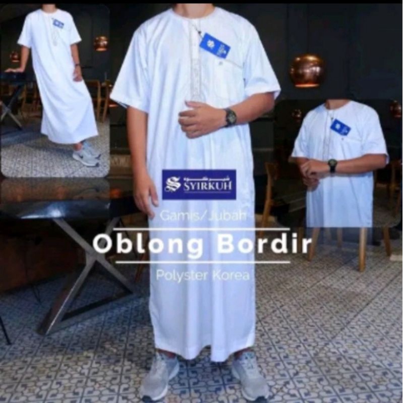 Jubah Syirkuh Oblong Bordir Lengan Pendek Tanpa Kerah Model Ikaf
