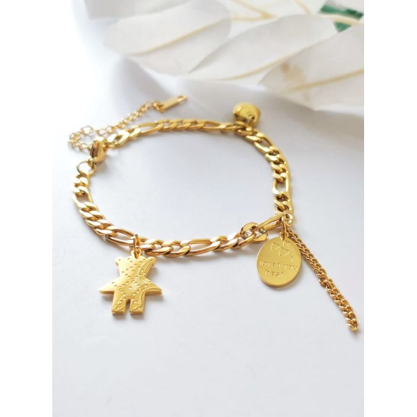 Gelang Tangan Titanium 18k Motif Teddy Gold dan Silver