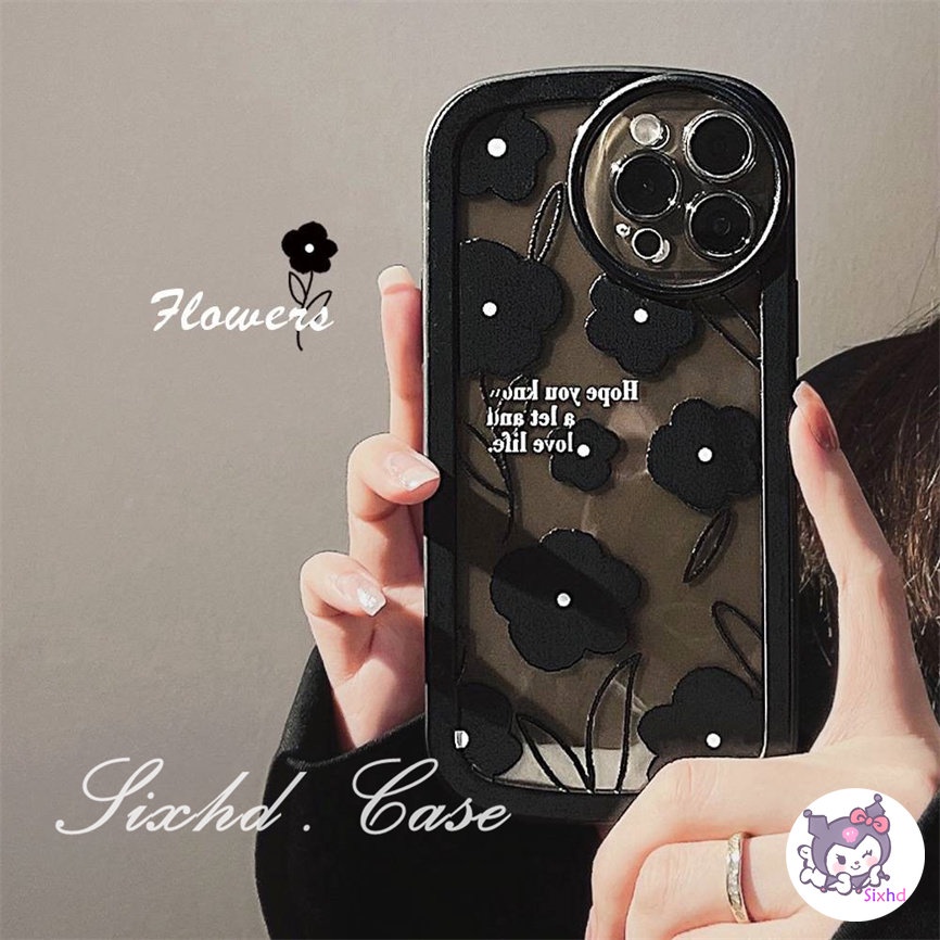 Redmi Note 12 11 11s 10 9 8Pro Redmi 12C 10C 10A 10 9T 9C 9A 9 A1 A1+ Xiaomi 11 Lite 12T 11TPro Mi Poco M3 X3Pro NFC Ins Fashion Black Flowers Thickened Round Lens Protection Phone Case Soft Cover