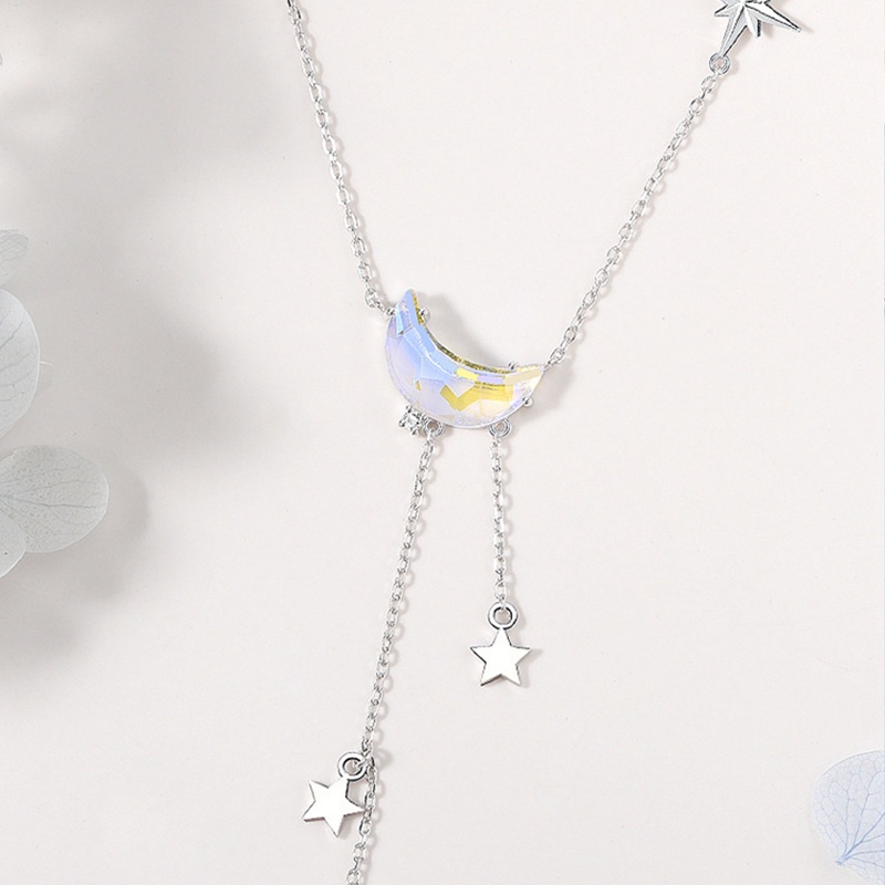 Kalung Sterling Silver 925 Dengan Liontin Bulan Bintang Rumbai Untuk Pesta Pernikahan