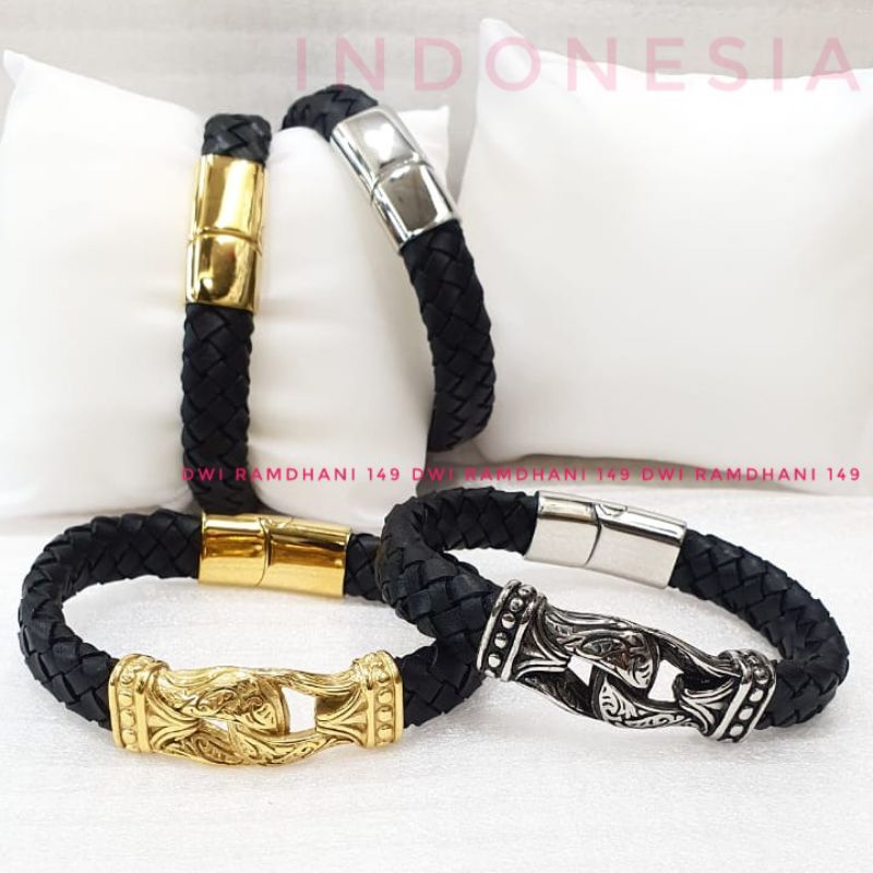 Gelang Pria Kulit Titanium Bracelet Original