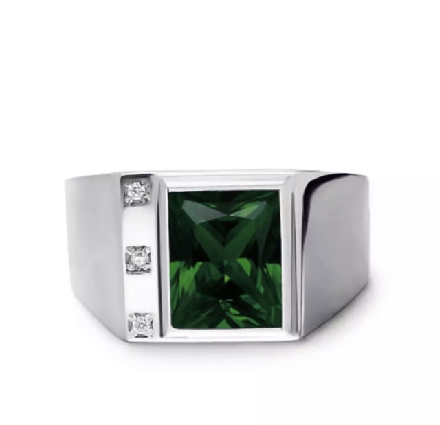 Cincin Pria Perak Zamrud Hijau Mewah Elegan Minimalis Green Emerald