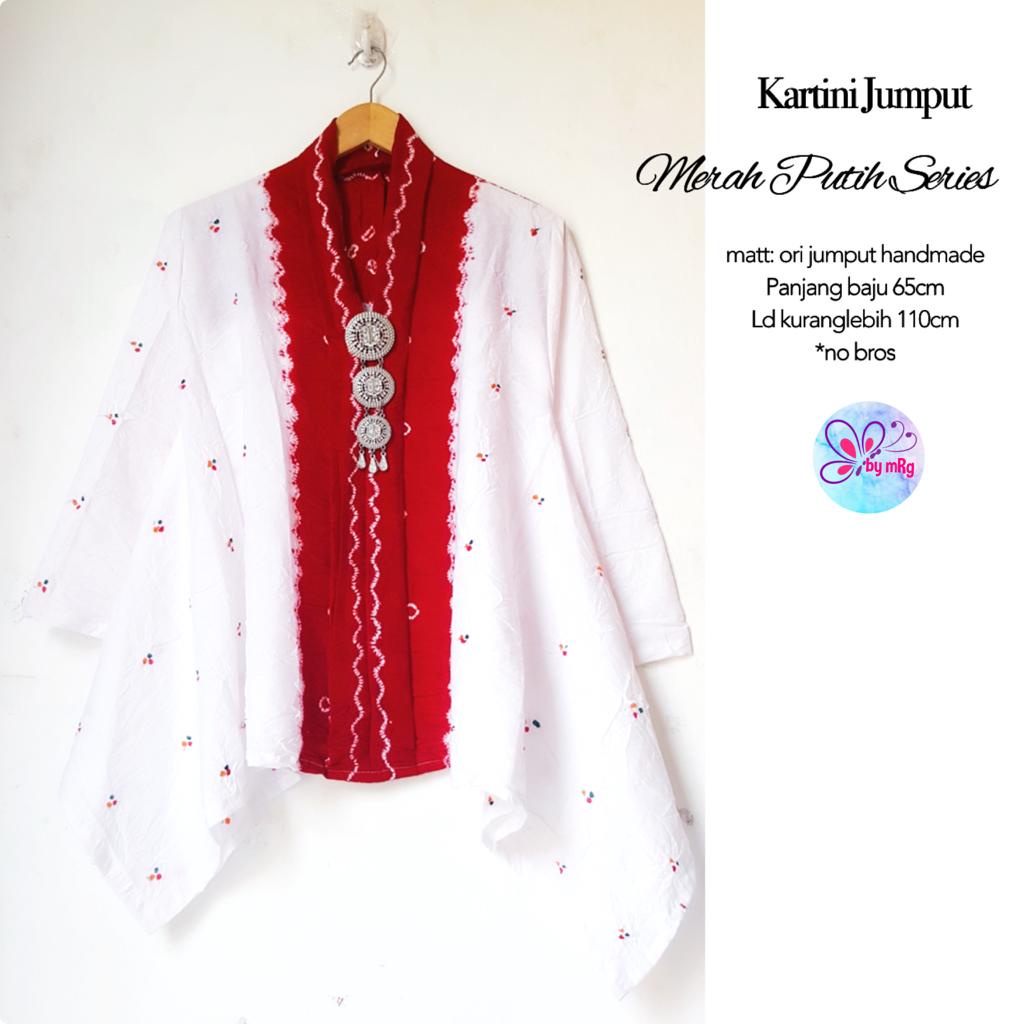 [PREMIUM] Blus Kartini Jumputan 2 Tone PUTIH Batik Tie Dye Handmade Atasan Kerja Muslim Kantor