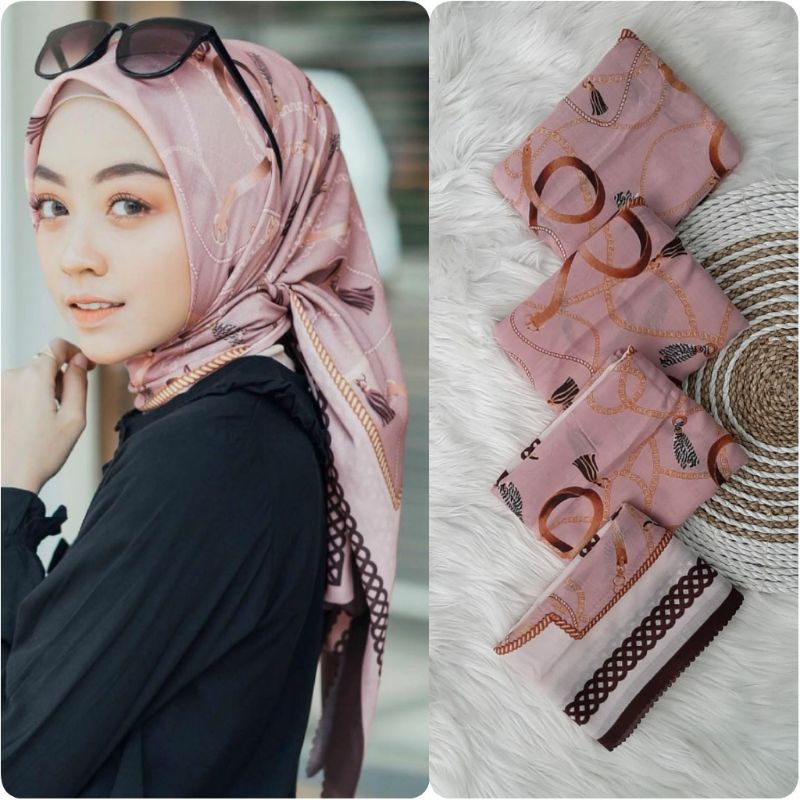 DENAY SEGIEMPAT MOTIF RANTAI PINK// HIJAB VOAL DENAY
