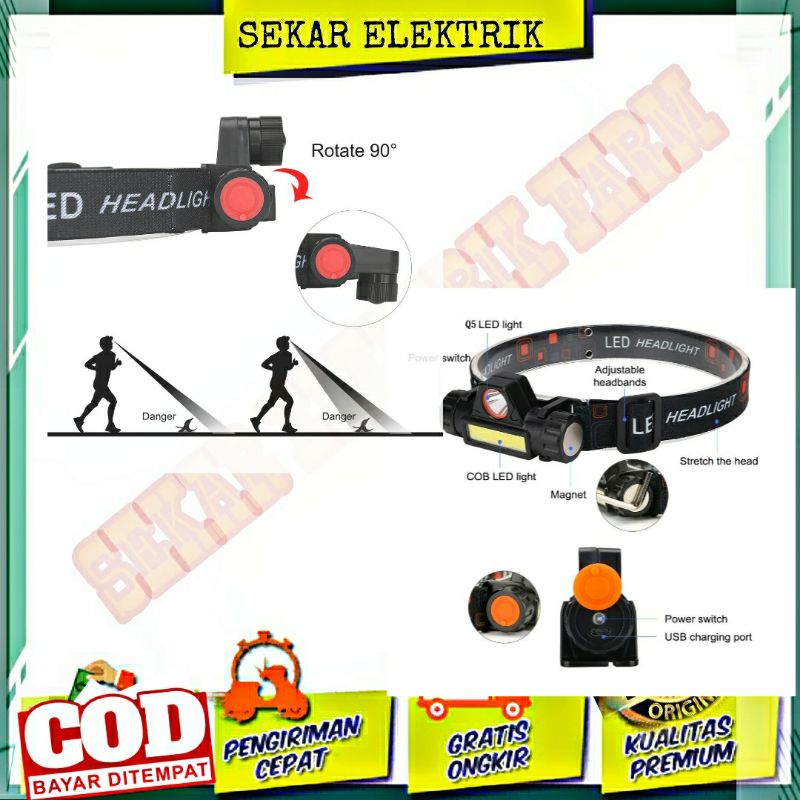 SENTER KEPALA / SENTER OUTDOOR Senter Kepala Sorot Jauh Dekat High Power HeadlampIkat kepala elastis