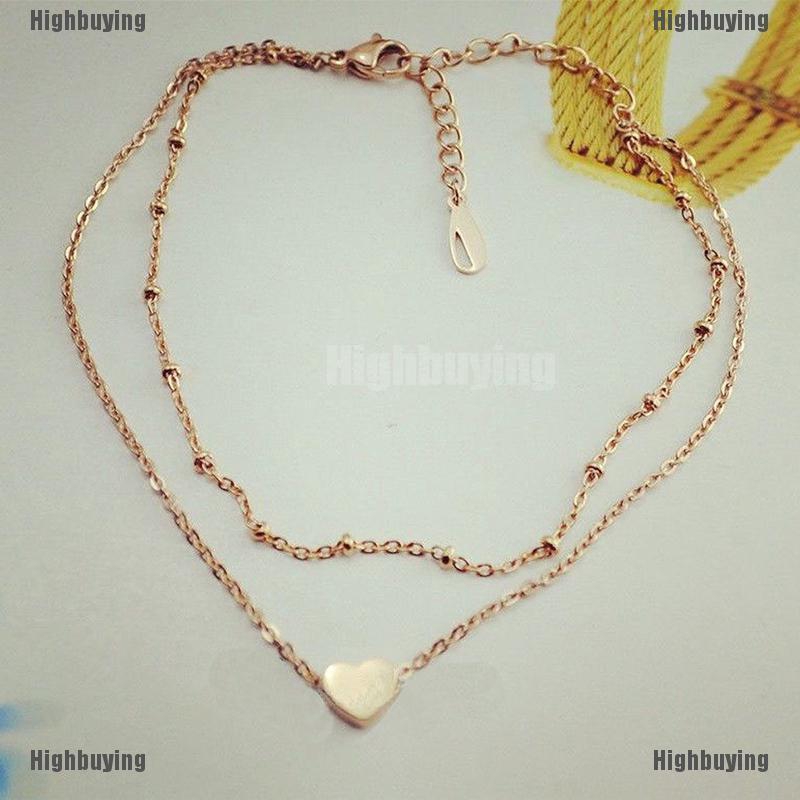 1pc Kalung Rantai Ganda Dengan Liontin Hati Warna Emas