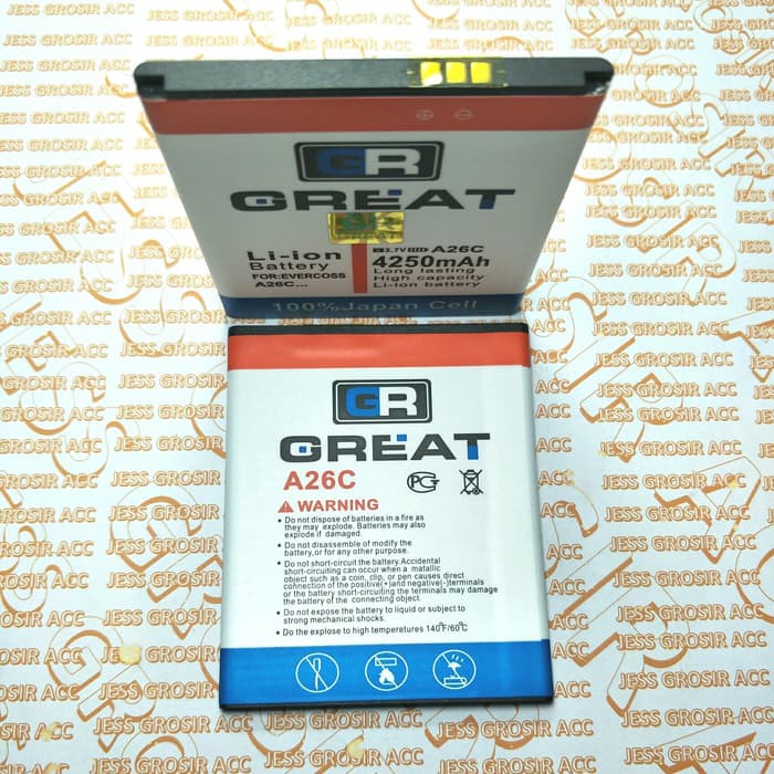 Baterai Battery Batre GREAT Double Power IC Protection EVERCOSS CROSS A26C