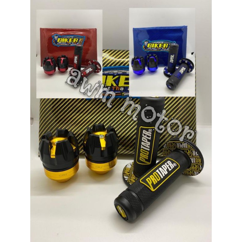 [Promo Paket Hemat]Kulit Jok Karbon Biker warna + Handgrip Protaper + Jalu As Roda depan Universal