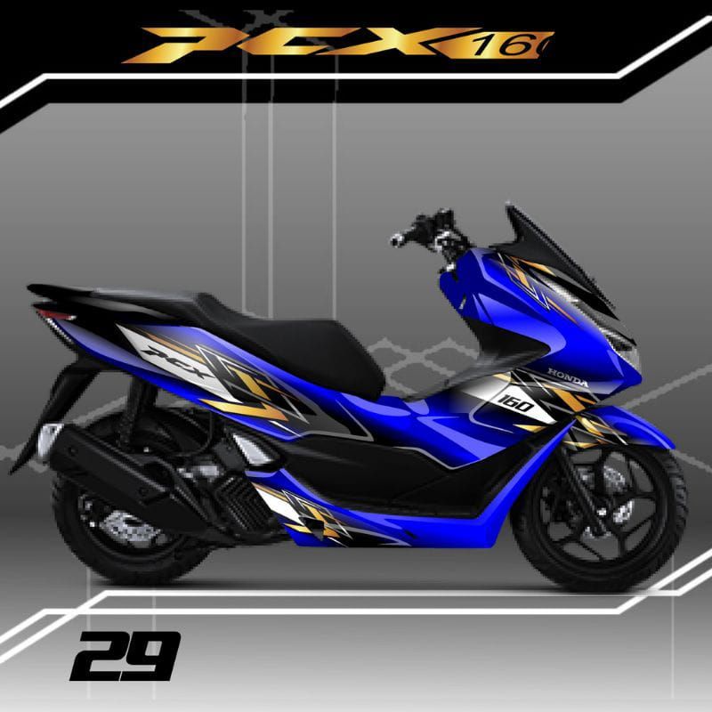 Decal Sticker Honda PCX 160 2021 - Dekal Striping PCX 160 Fullbody Variasi Custom Bike Stile Biru 1