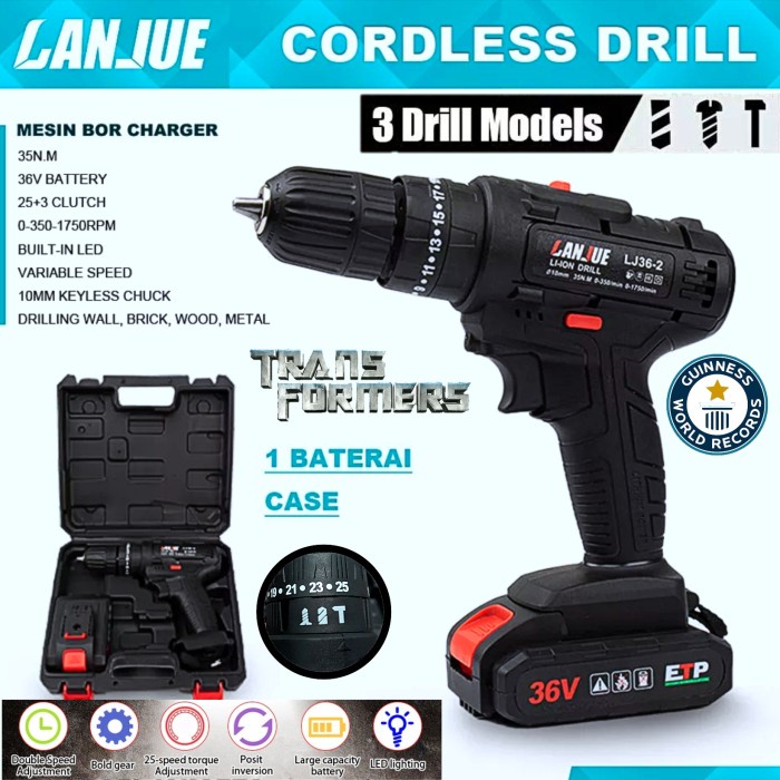 mesin bor baterai cordless 10mm kuat sekelas makita kualitas hyuga
