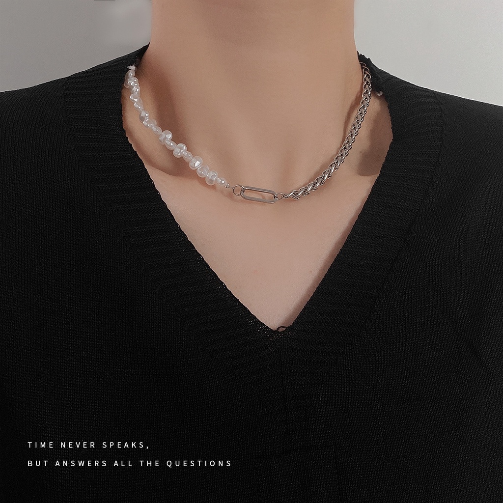 Mutiara jahitan kalung wanita in niche desain titanium baja klavikula rantai aksesoris elegan sederh