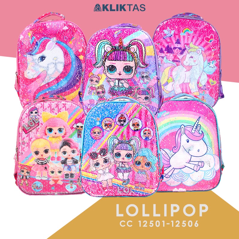 [KLIKTAS] Tas ransel anak perempuan sekolah SD usap manik 2 warna full printing