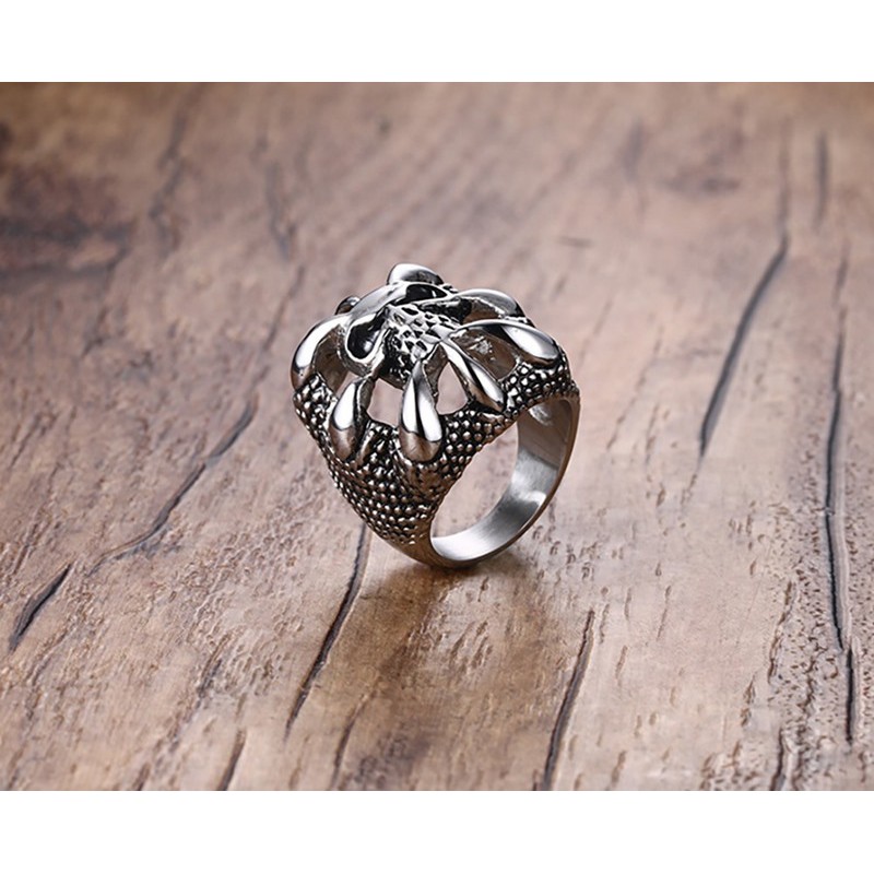 Cincin Single Tengkorak Titanium Pria Cowok 316L Metal CP018 Model punk vintage series silver