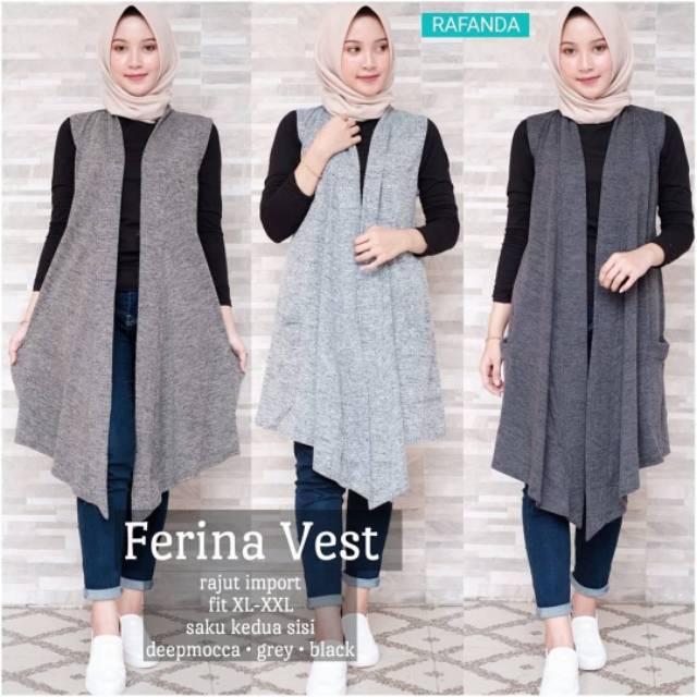 Ferina Vest, VEST/OUTER RAJUT WANITA SUPER CANTIK BAHAN RAJUT IMPORT LD 100-110 TERMURAH TERLARIS OOTD