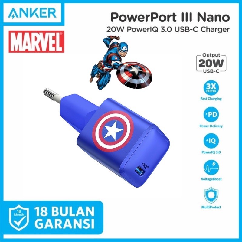 Charger Anker Powerport III Nano 20W PD Captain America Original A2633