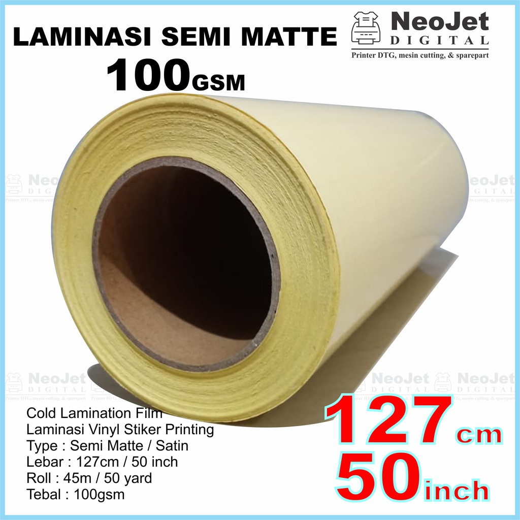 

Laminasi dingin Satin Semi Matte 100 gsm lebar 127 cm panjang 45 meter / 50 yard