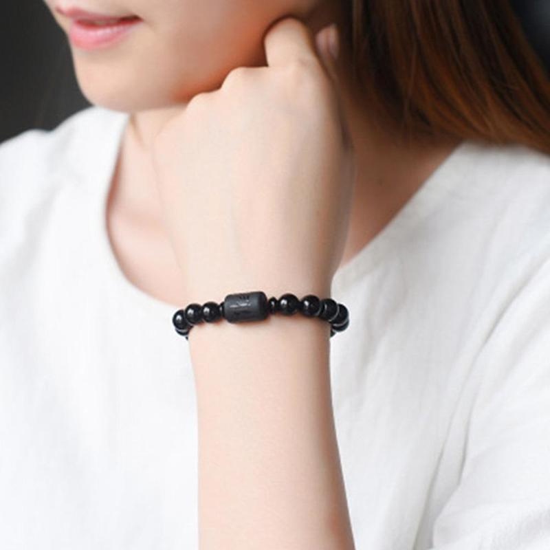 Gelang Manik-Manik Obsidian Bulat Motif Naga Phoenix Warna Hitam Gaya China