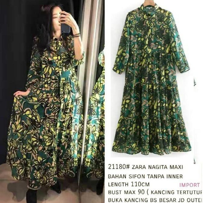 Termurah Bm- 21180# Green Zara Nagita Dress 0133 Tdt
