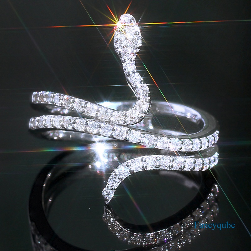 Cincin 925 Sterling Silver Desain Ular Hias Sapphire Putih Untuk Wanita