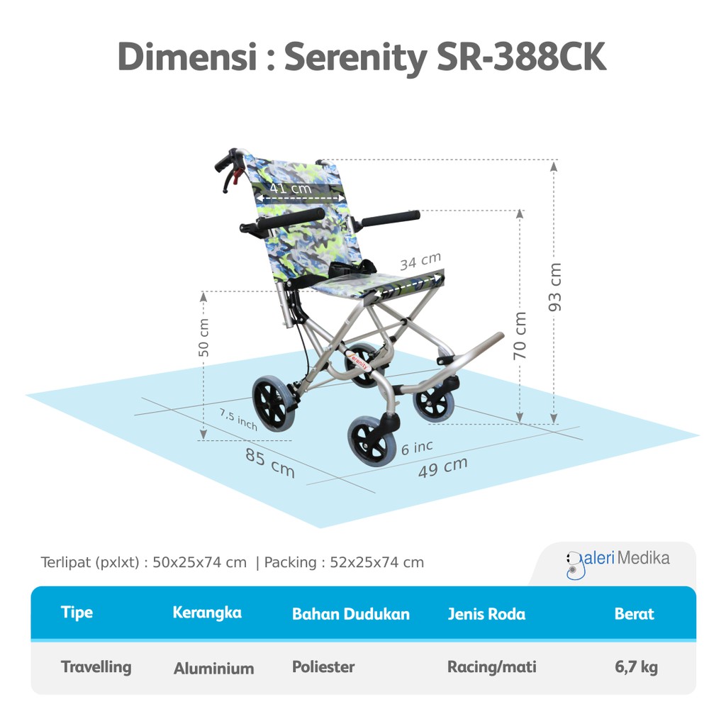 Kursi Roda Travel Serenity SR-388CK / SR388CK / SR 388CK - Bisa Lipat FREE Tas Jinjing