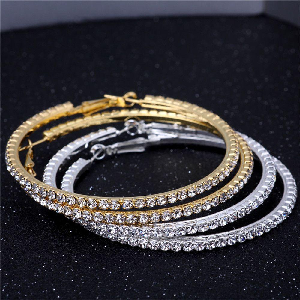 Wonder Kristal Anting Hoop Shiny Perak Emas Bulat Lingkaran Menjuntai Perhiasan
