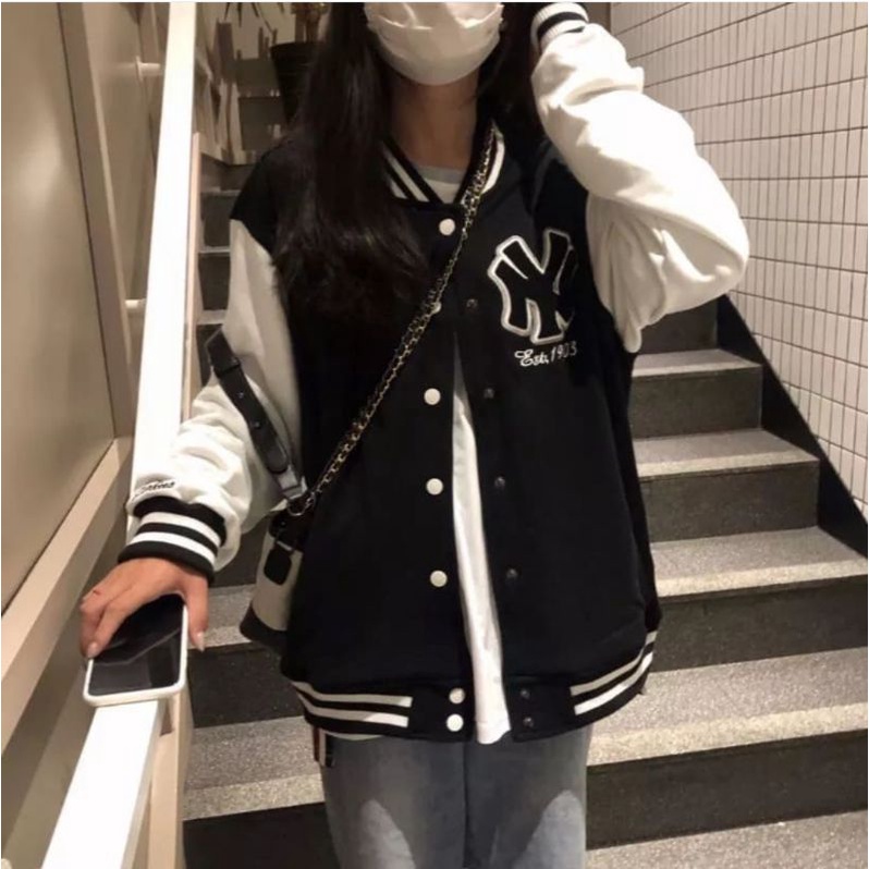 Bordier ✔ NY Baseball Jaket Wanita | Style Korean | Jaket Varsity Oversize | Ootd Wanita Terbaru