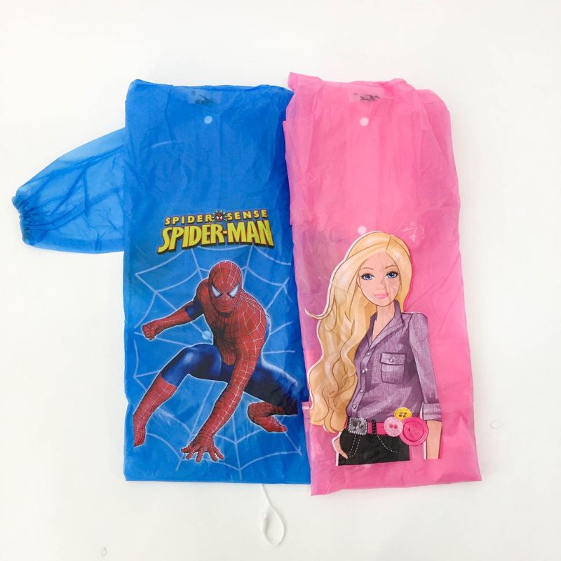 Jas Hujan Anak Remaja Setelan Jaket Celana SD/SMP Karakter Barbie-Spiderman Y838 - Mantel Mantol Anak Remaja Tanggung