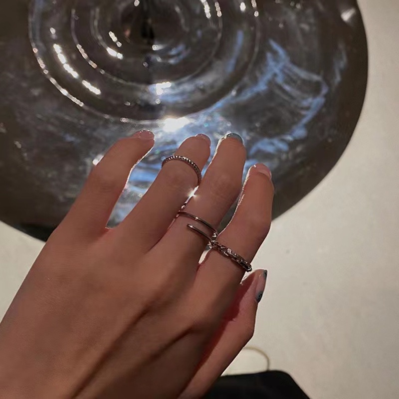 Set Cincin Model Terbuka Dapat Disesuaikan Gaya Korea Untuk Wanita