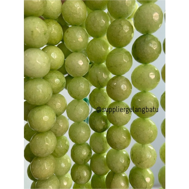 GREEN LIME AGATE FACETED BEADS 14mm cutting kuning hijau gelang kalung