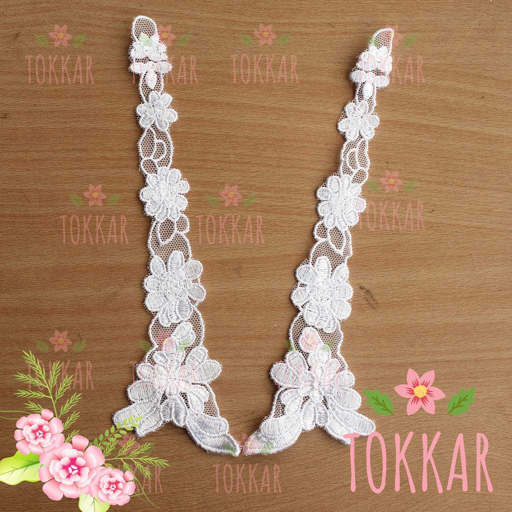 (Per Pasang) AP195 Aplikasi Bordir Tempel (Patch) Cantik Putih