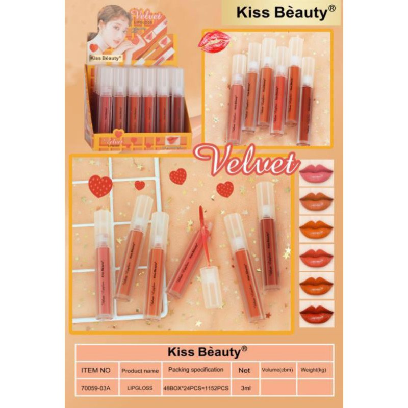 PROMO BESAR VELVET MATTE  KISS BEAUTY TUTUP BENING 70059-03A