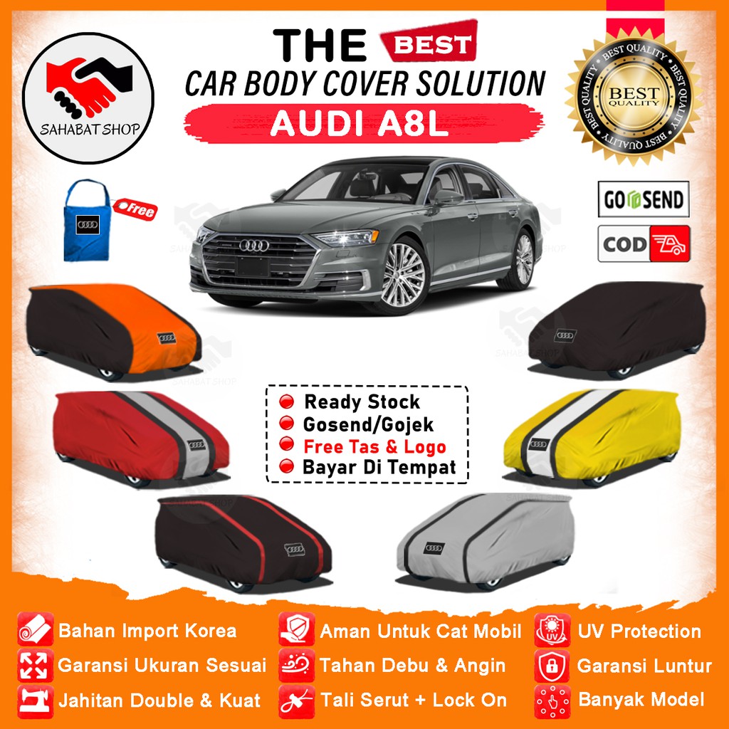 Sahabat Body Cover Mobil Audi A8L / Sarung Penutup Audi A8L Outdoor / Mantel Selimut Tutup Pelindung Jas Mantol Kelambu Kerodong Kerudung Tutupan Bungkus Pembungkus Terpal Mobil Sedan Audi A8L Waterproof Anti Air Model Orange