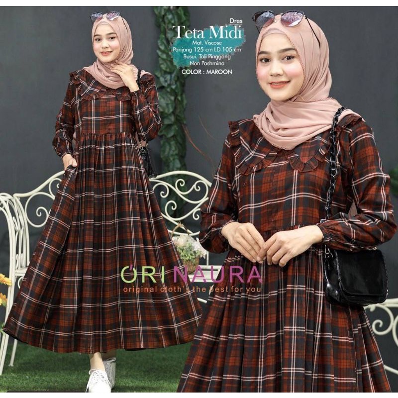 NEW TETA MIDI DRESS KOTAK ZARA VIRAL KEKINIAN