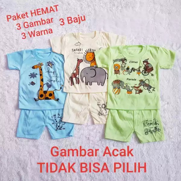 Promo Paket 3 Setelan Baju Anak / Paket Baby Alicia /Setelan Oblong Anak 0-12 Bulan / Baby Alicia