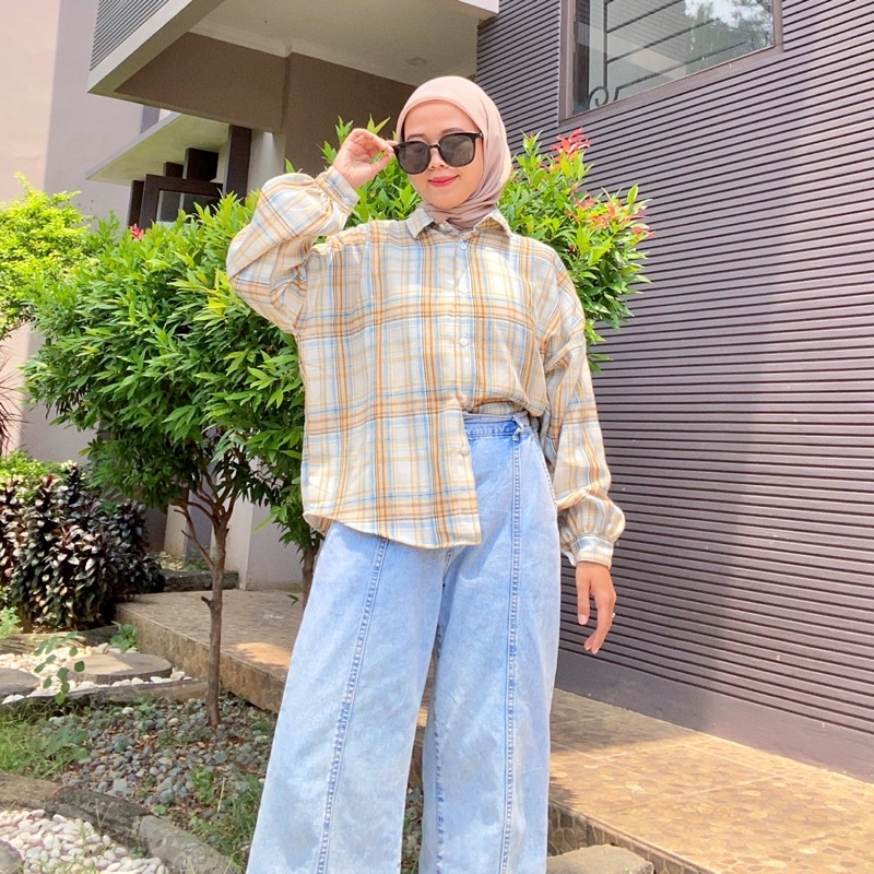 hanako kemeja wanita kotak kotak flanel 169