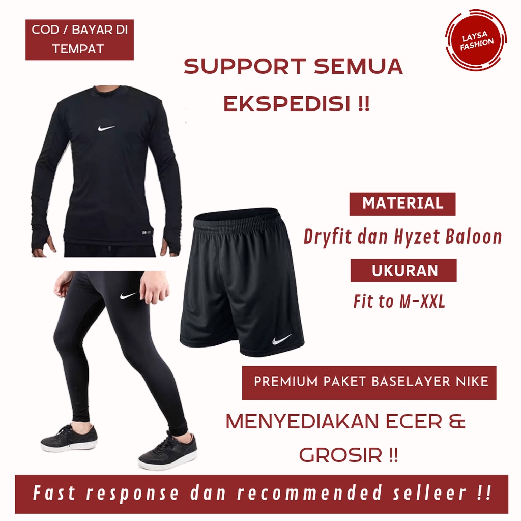 COD Paket Kaos Manset Baselayer Legging Pria Wanita Black Bahan Premium Melar Halus Tebal Paket Setelan Stelan Baselayer Legging Manset Panjang Celana Kolor Pendek Pria Wanita Dewasa Polos Hitam Logo Nike Murah Paket 3in1 Baselayer Olahraga Polos Bandung